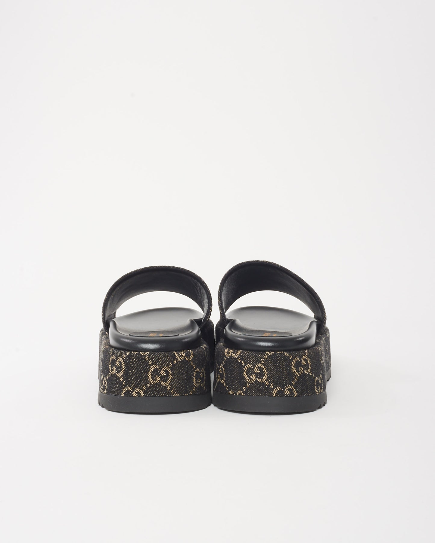 Gucci Black & White Jacquard GG Monogram Denim Platform Slides - 41