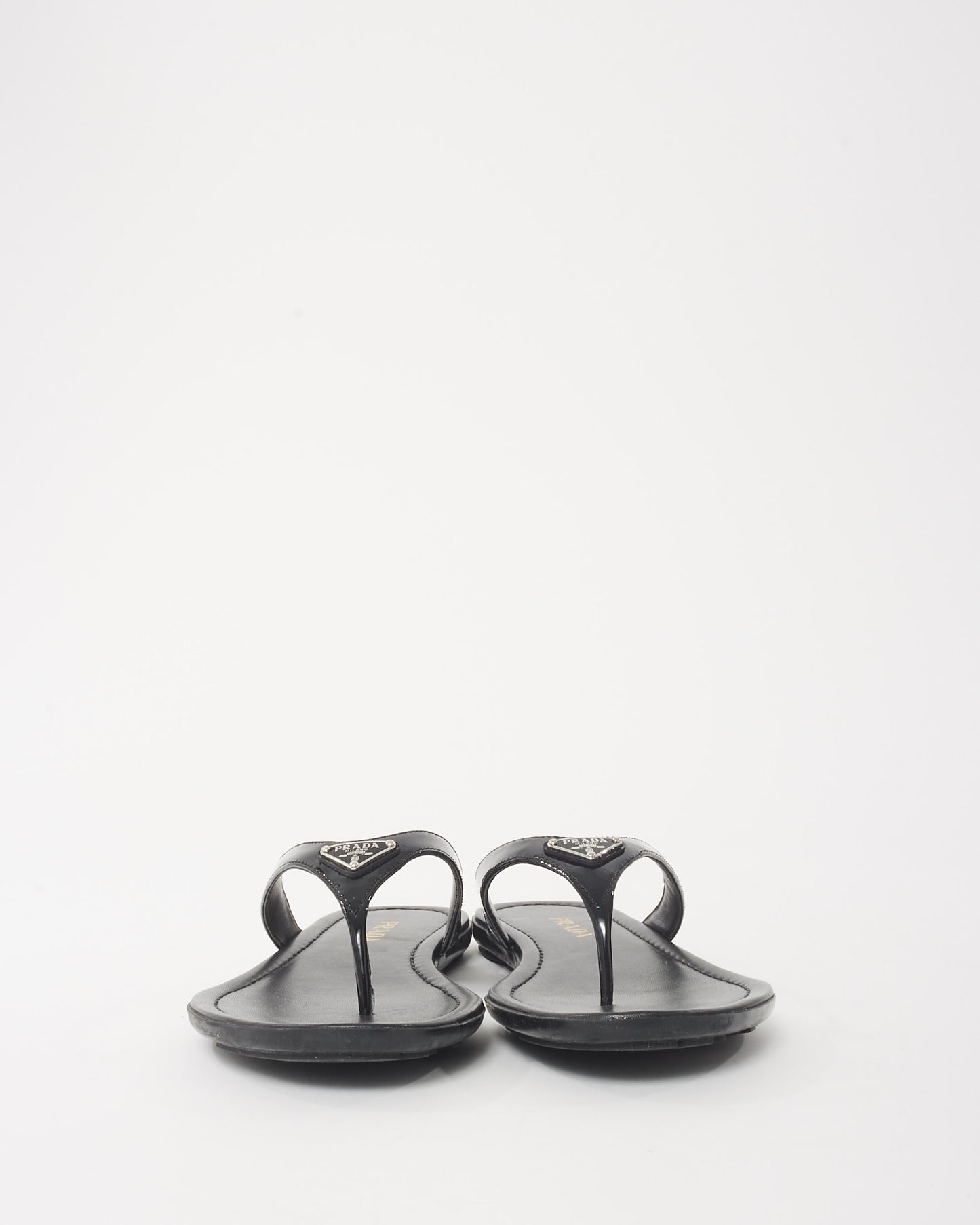 Prada Black Patent Leather Logo Flip Flop Sandals - 41