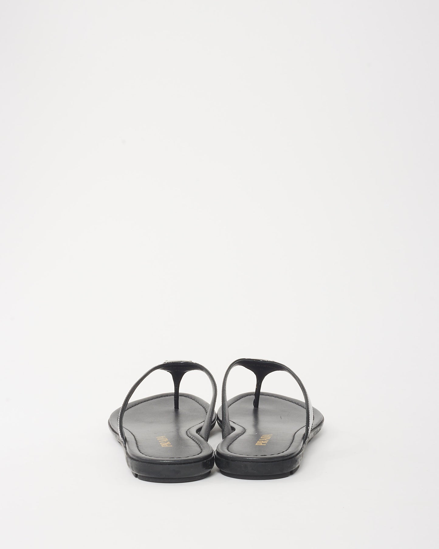 Prada Black Patent Leather Logo Flip Flop Sandals - 41