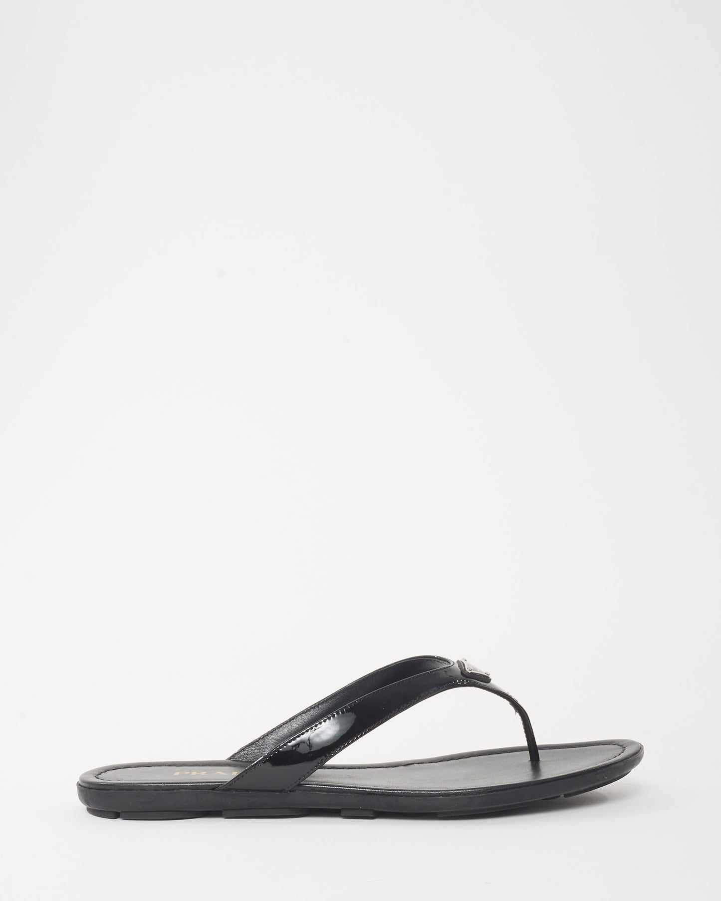 Prada Black Patent Leather Logo Flip Flop Sandals - 41