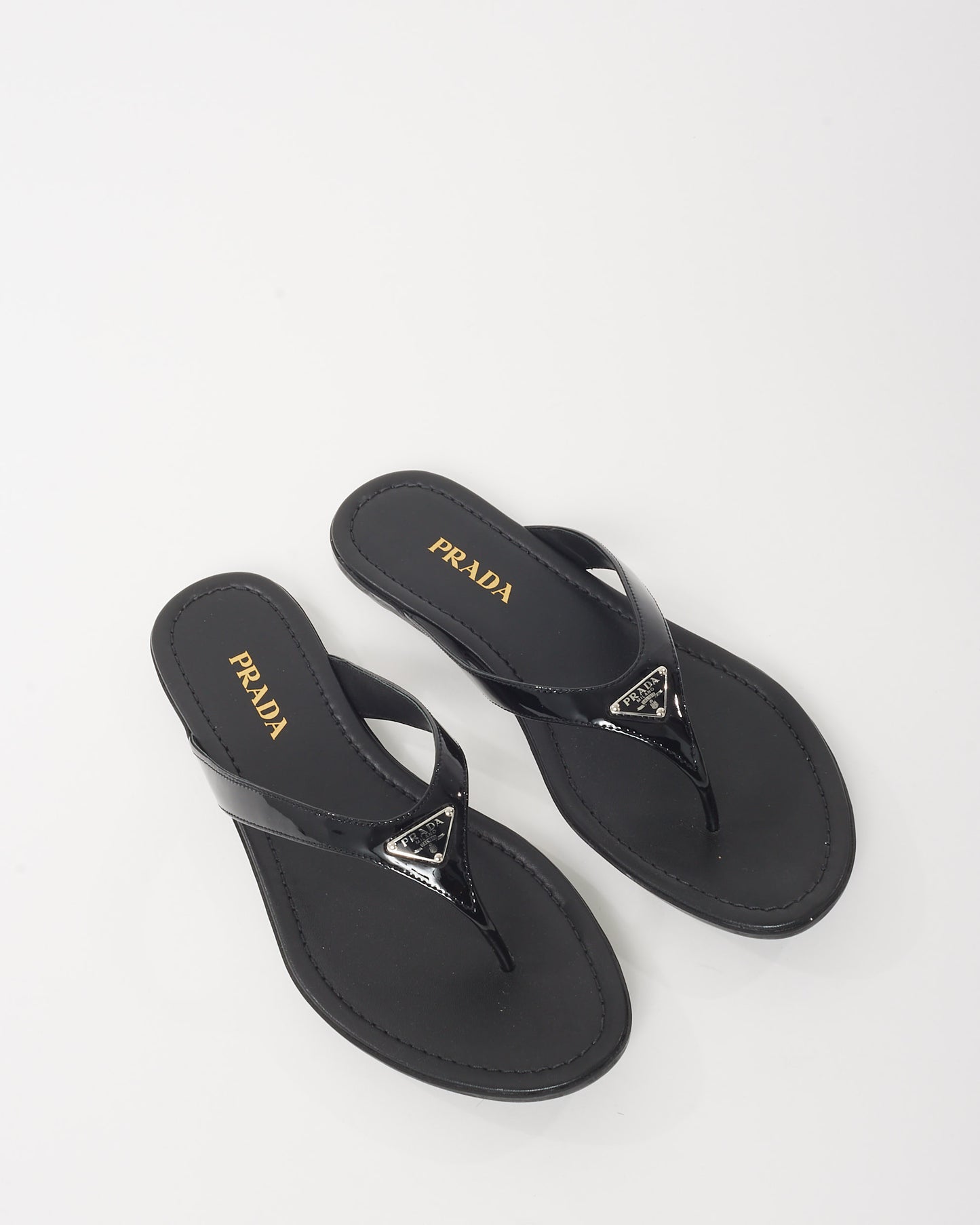 Prada Black Patent Leather Logo Flip Flop Sandals - 41