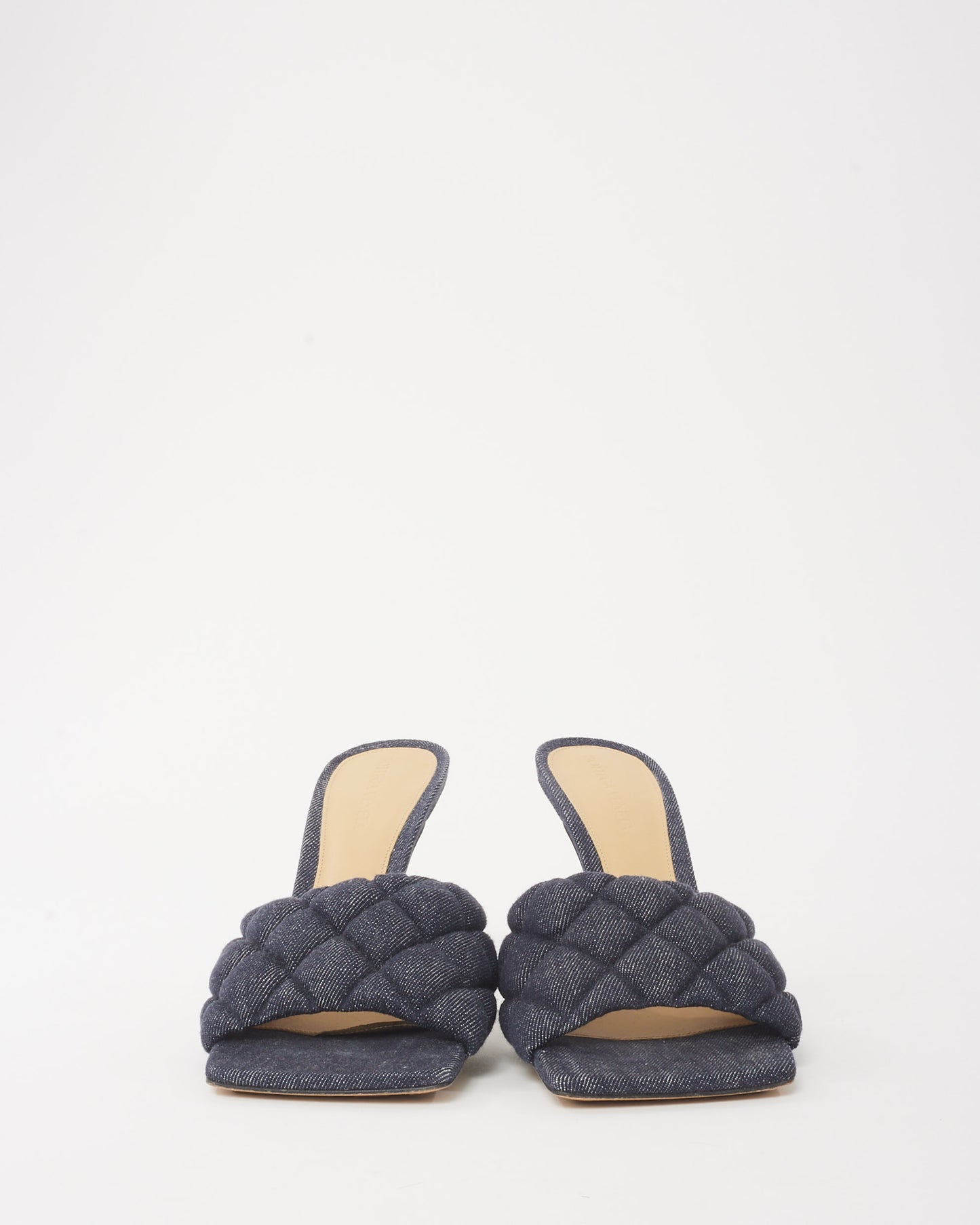 Bottega Veneta Indigo Blue Denim Padded Mule Heeled Sandals - 38
