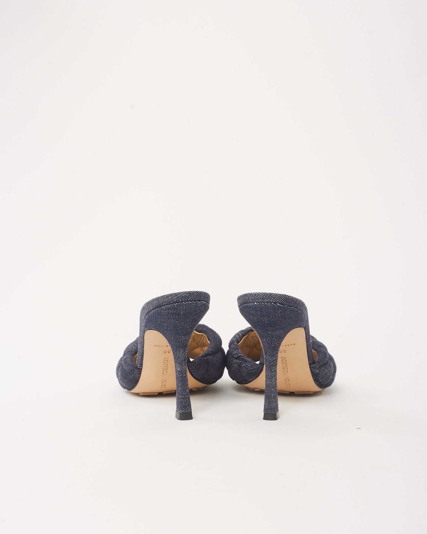 Bottega Veneta Indigo Blue Denim Padded Mule Heeled Sandals - 38