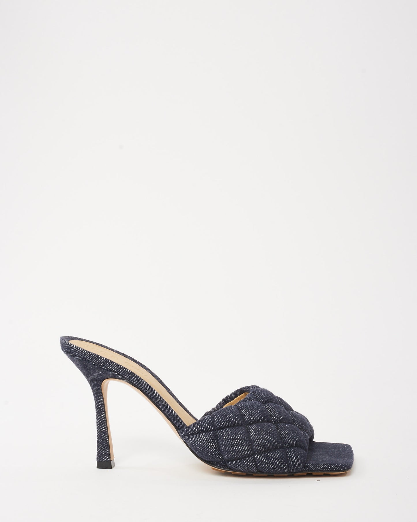 Bottega Veneta Indigo Blue Denim Padded Mule Heeled Sandals - 38