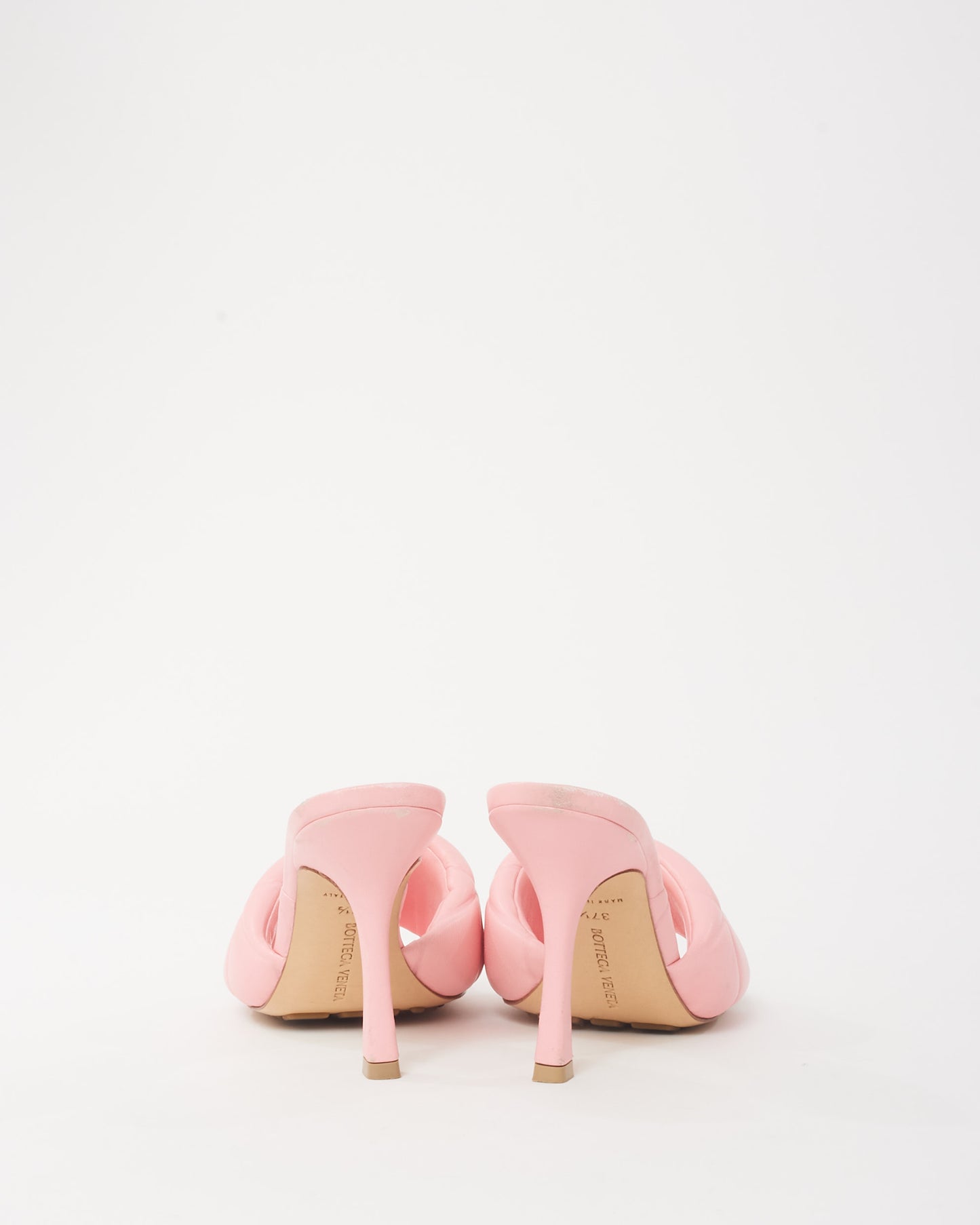 Bottega Veneta Pink Leather Padded Mule Heeled Sandals - 37.5
