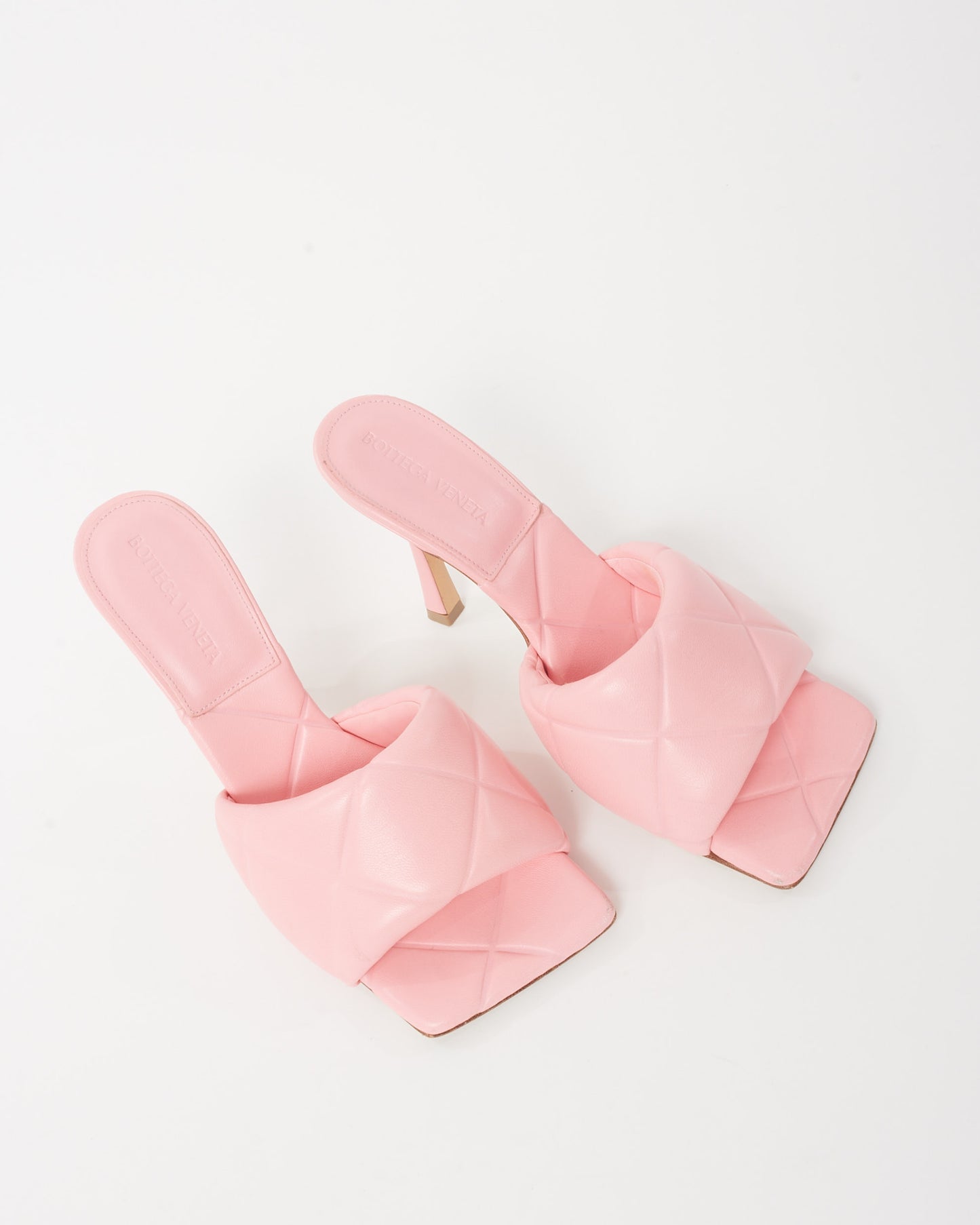 Bottega Veneta Pink Leather Padded Mule Heeled Sandals - 37.5