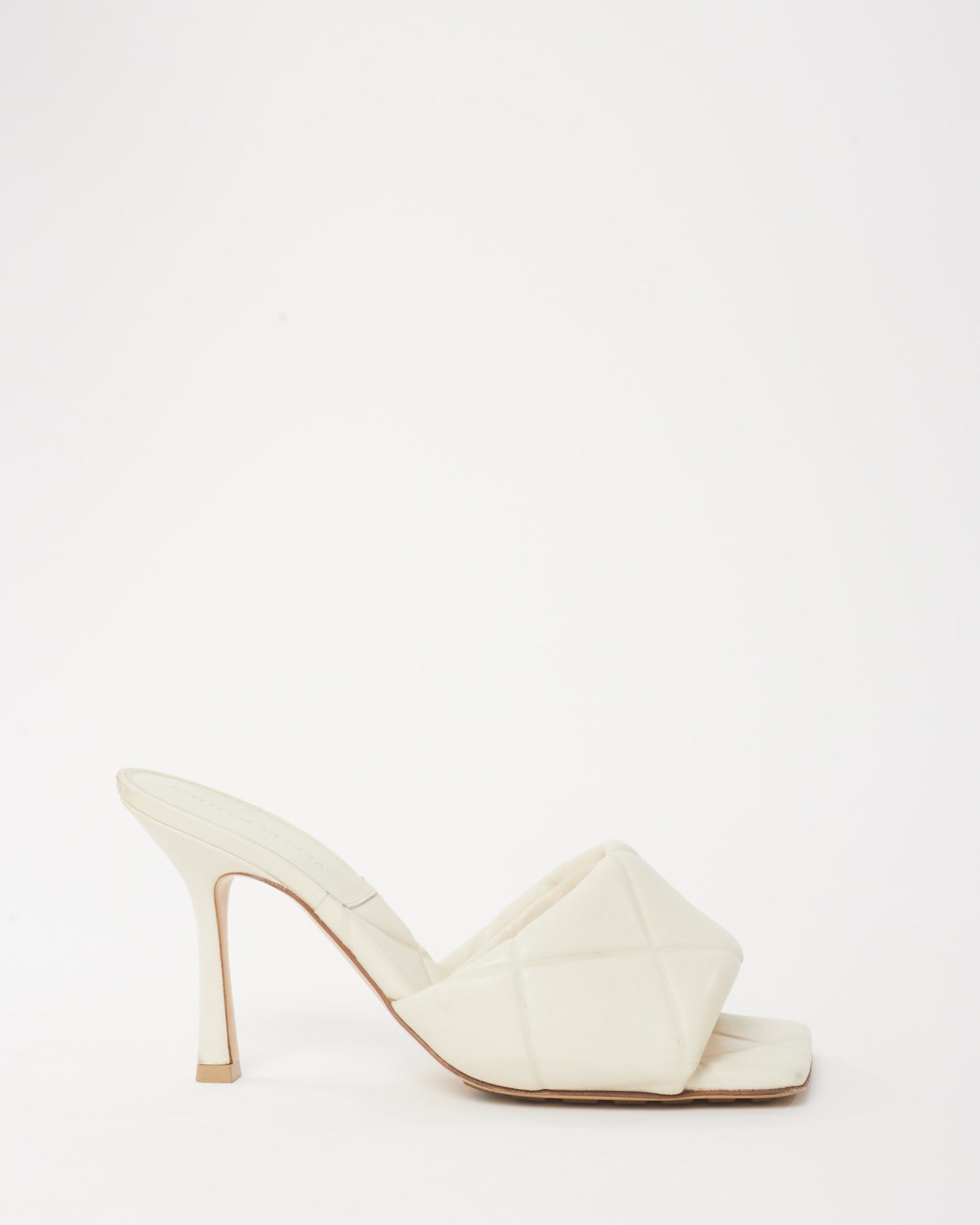 Bottega Veneta White Leather Padded Mule Heeled Sandals - 37.5
