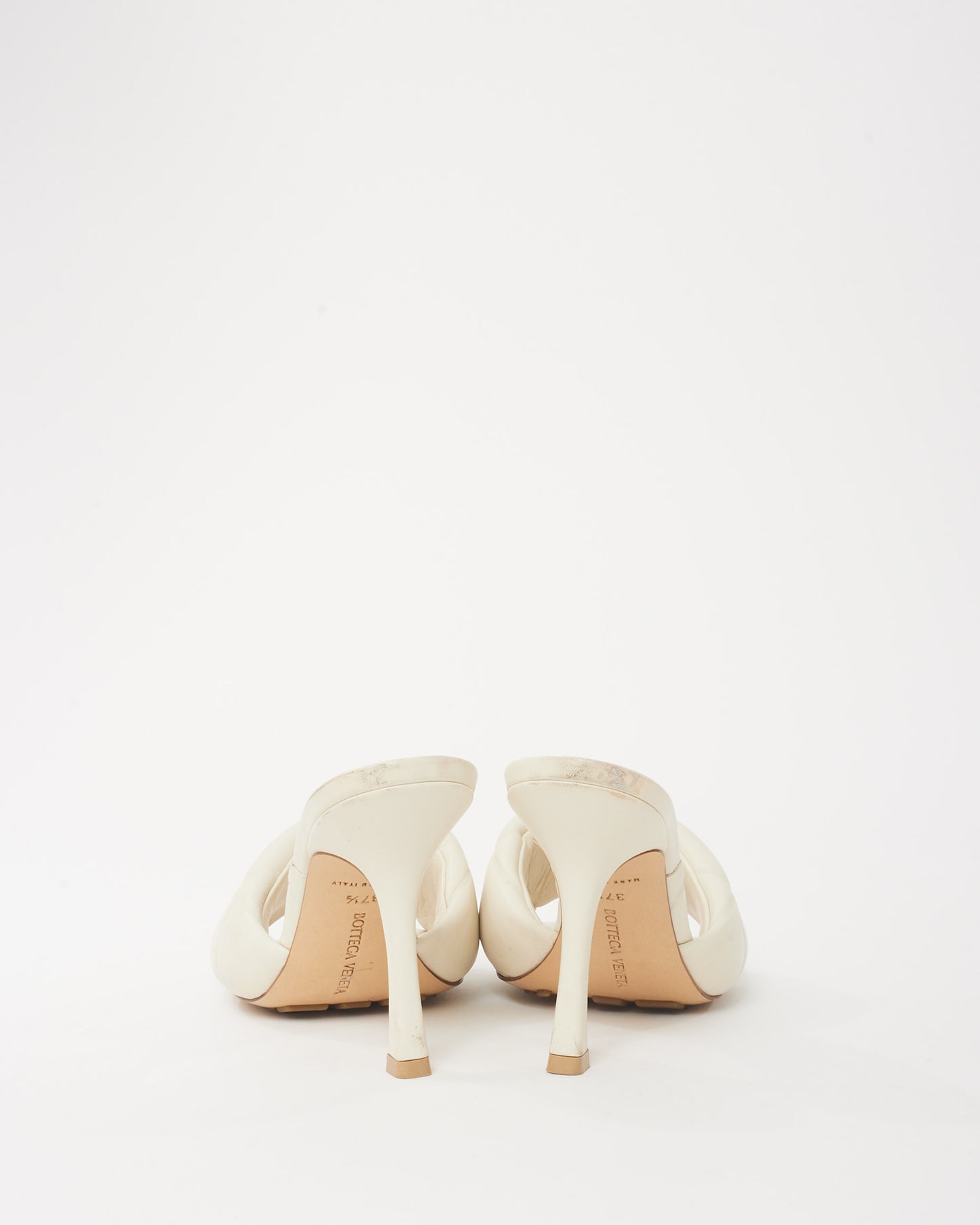 Bottega Veneta White Leather Padded Mule Heeled Sandals - 37.5