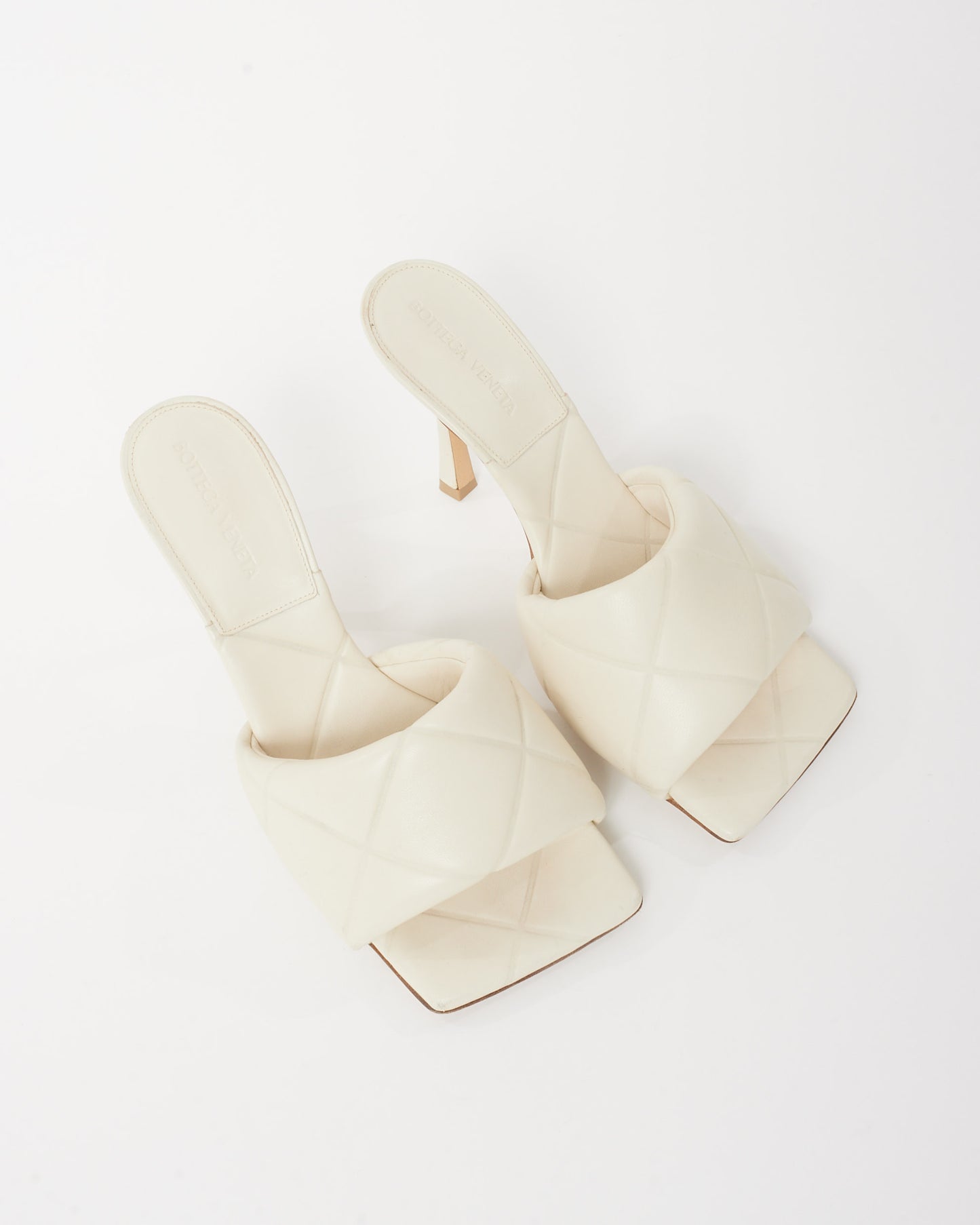 Bottega Veneta White Leather Padded Mule Heeled Sandals - 37.5