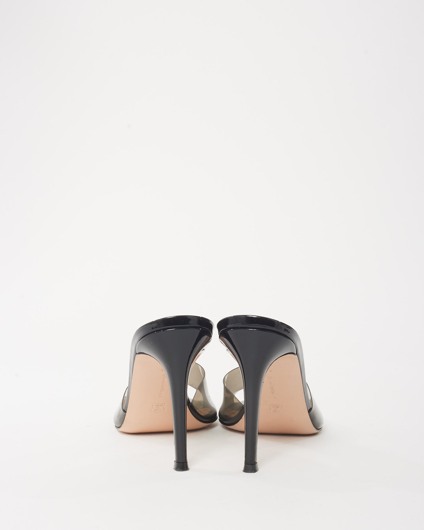 Gianvito Rossi Black Patent Leather & Glass Fume Elle 85mm Mule Heels -41.5