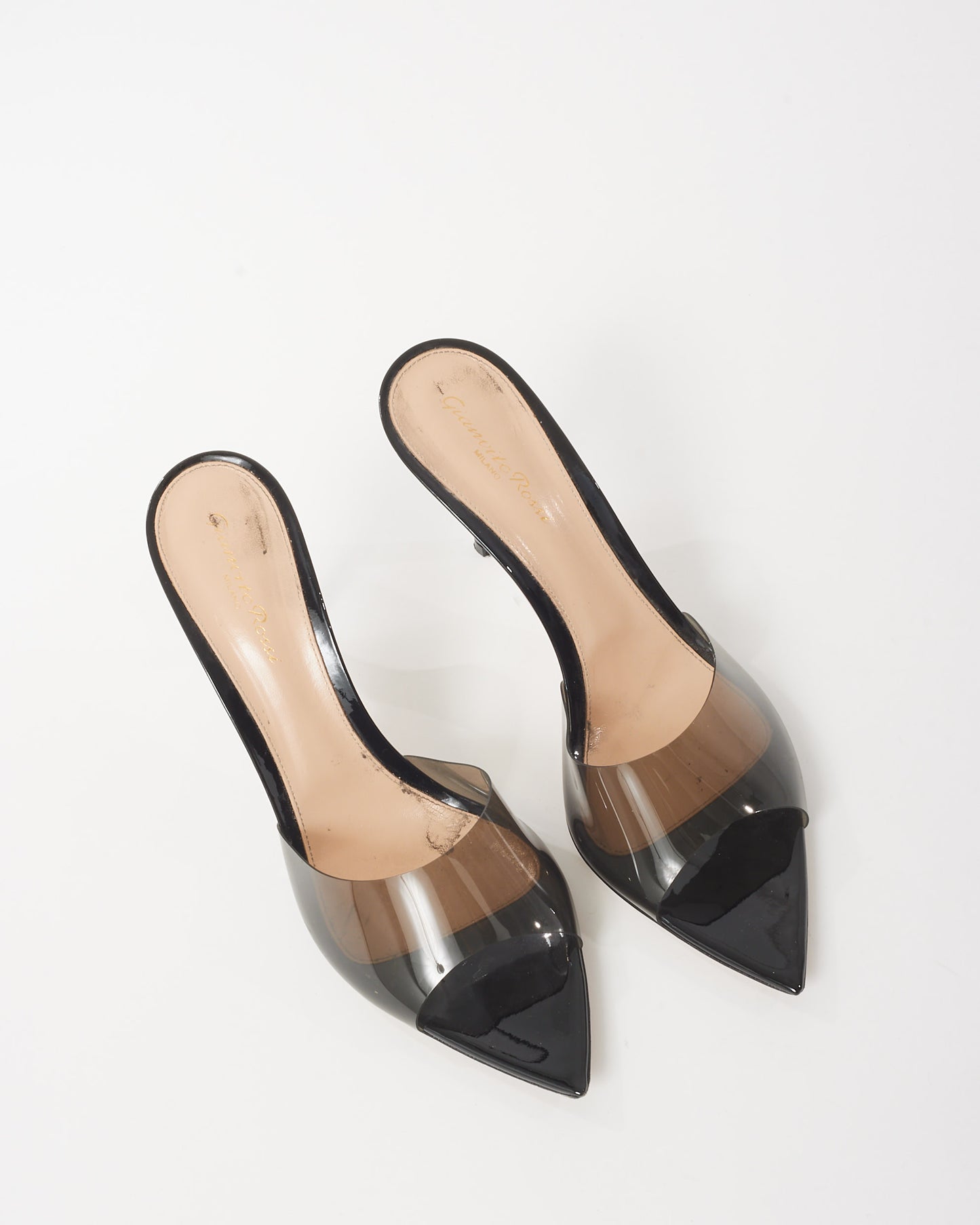 Gianvito Rossi Black Patent Leather & Glass Fume Elle 85mm Mule Heels -41.5