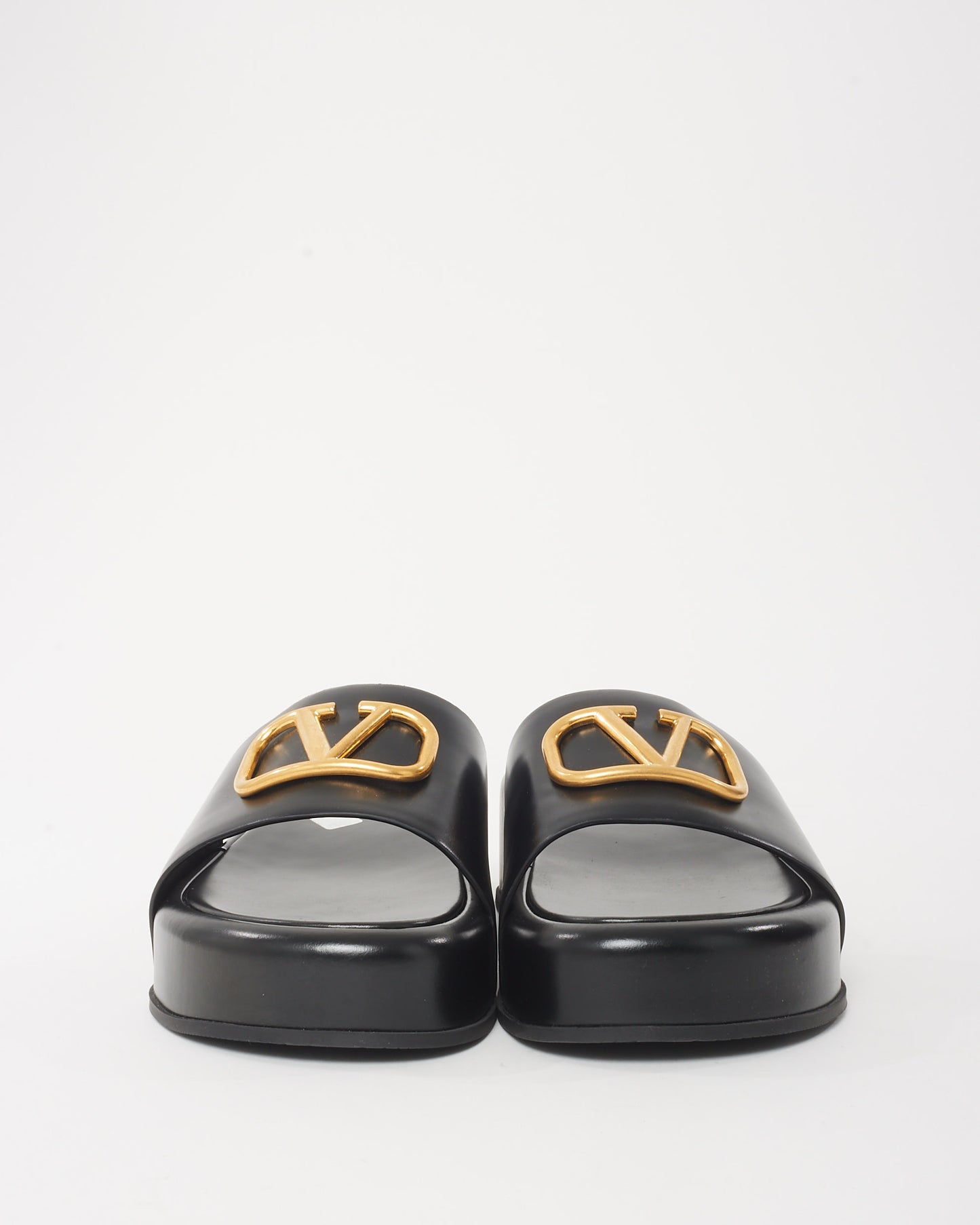 Valentino Black Leather VLogo Signature Platform Slides - 41