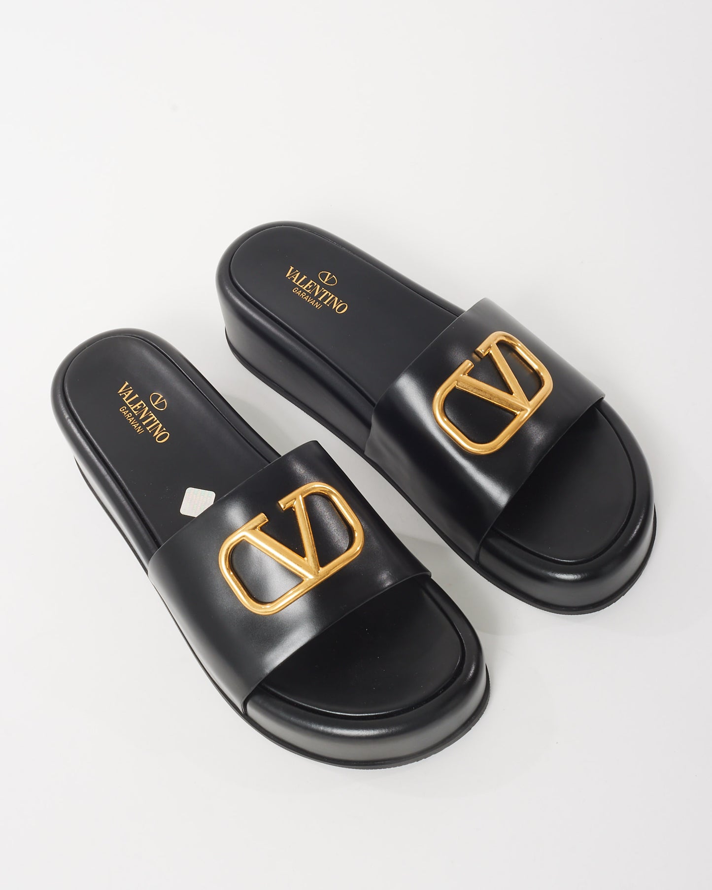 Valentino Black Leather VLogo Signature Platform Slides - 41
