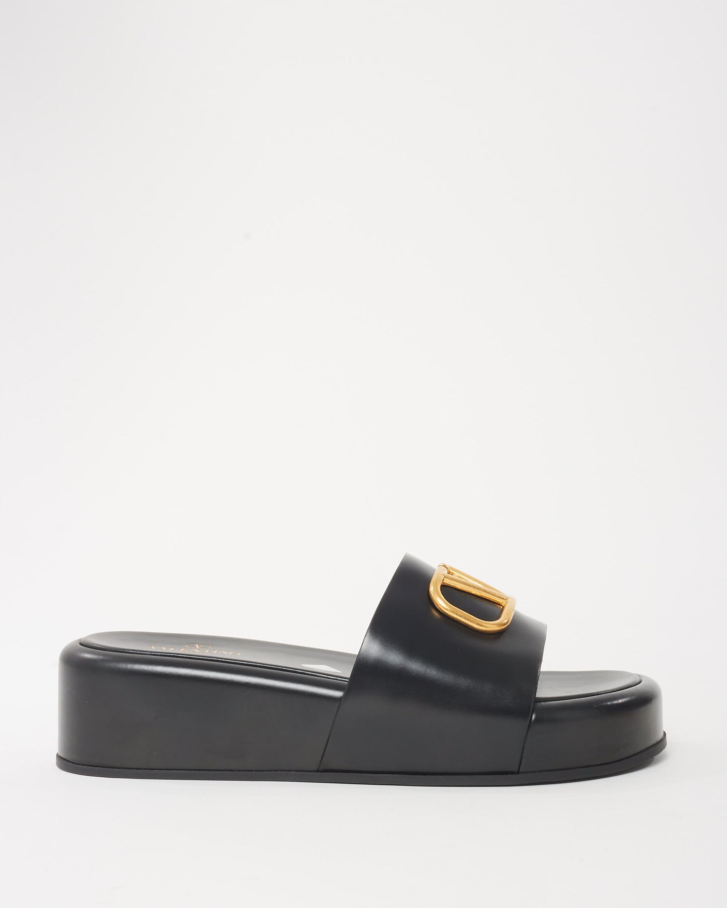 Valentino Black Leather VLogo Signature Platform Slides - 41