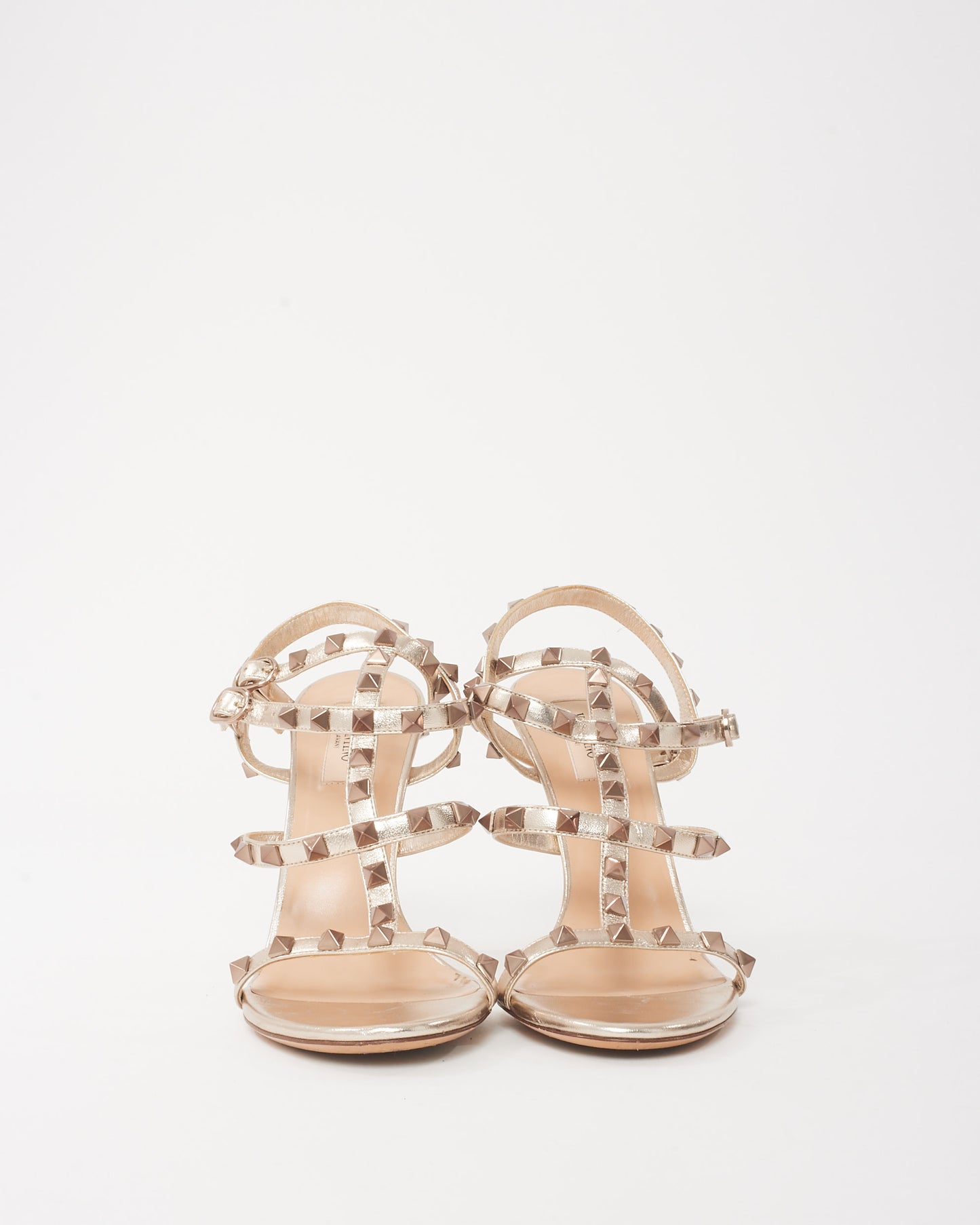 Valentino Gold Nappa Leather Rockstud Gladiator 105mm Sandals - 38