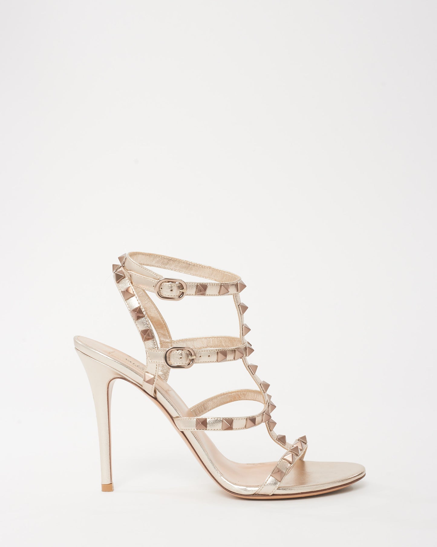 Valentino Gold Nappa Leather Rockstud Gladiator 105mm Sandals - 38