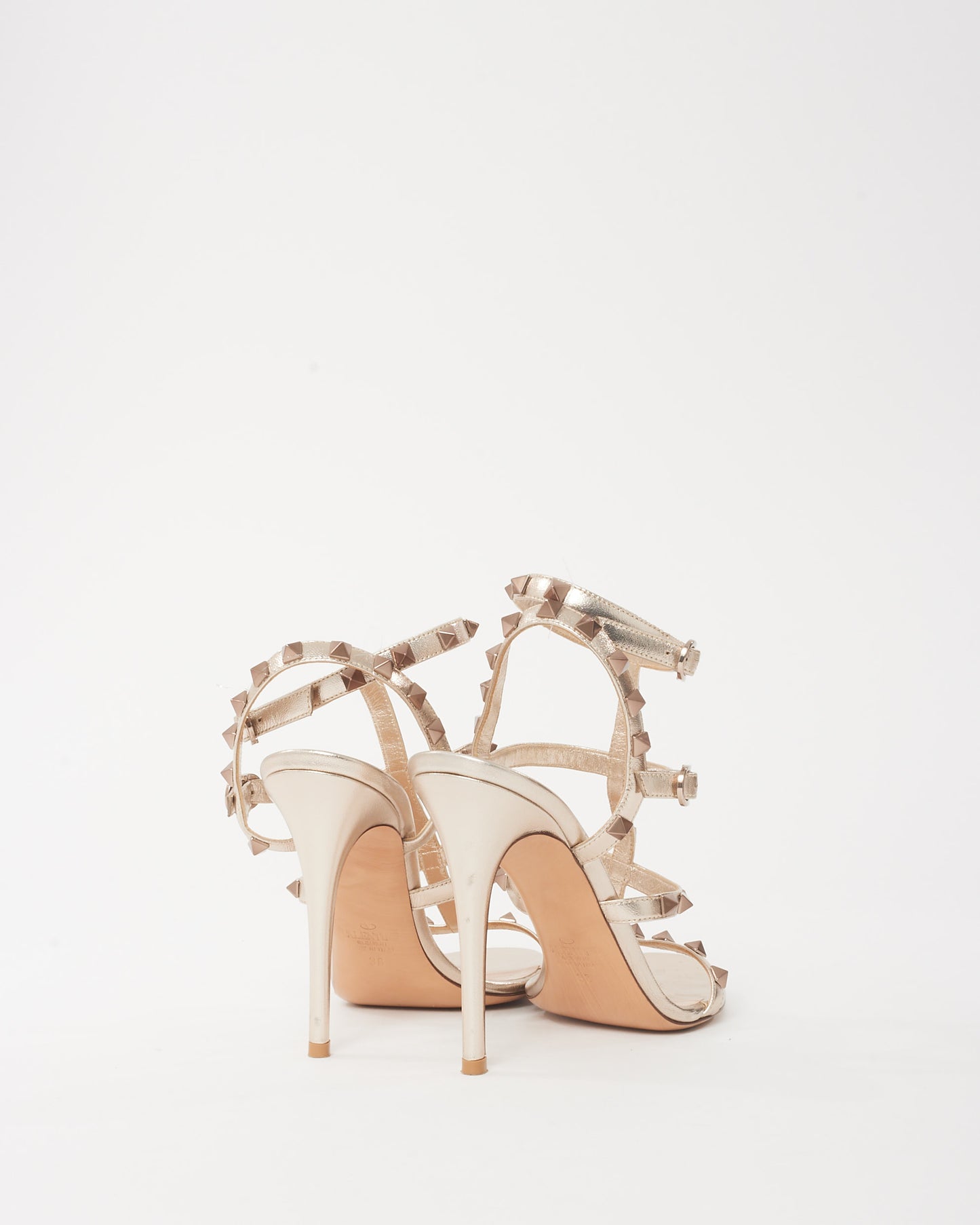 Valentino Gold Nappa Leather Rockstud Gladiator 105mm Sandals - 38
