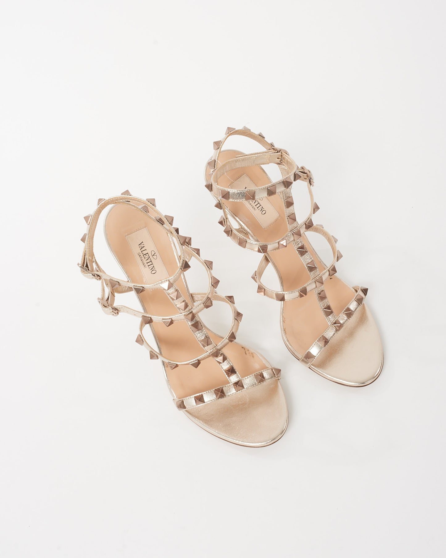 Valentino Gold Nappa Leather Rockstud Gladiator 105mm Sandals - 38