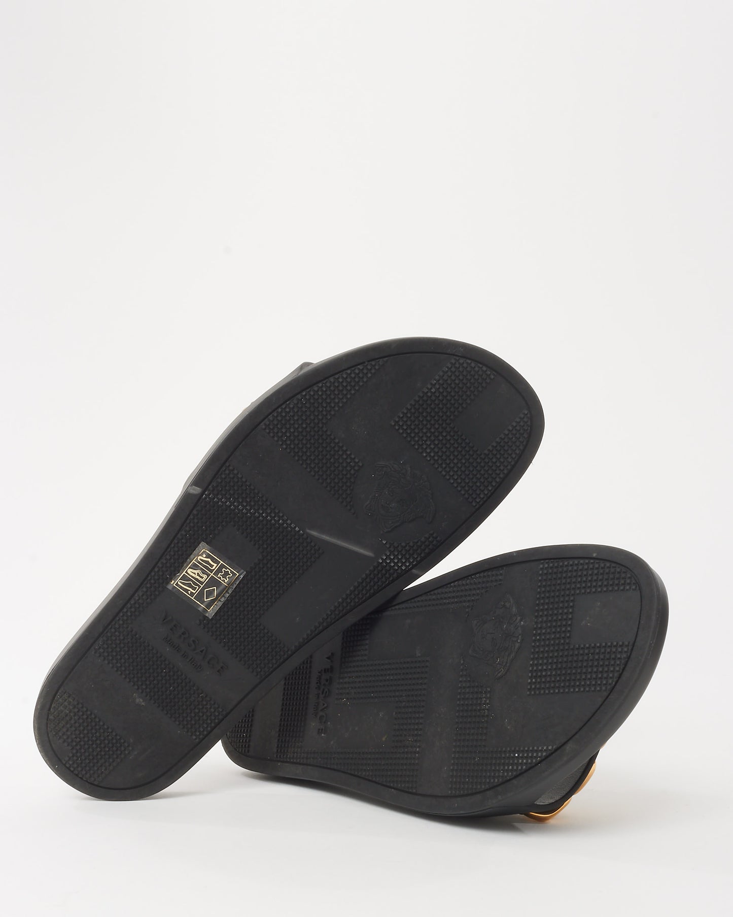 Versace Black Leather Chain Medusa Head Slide Sandals - 41