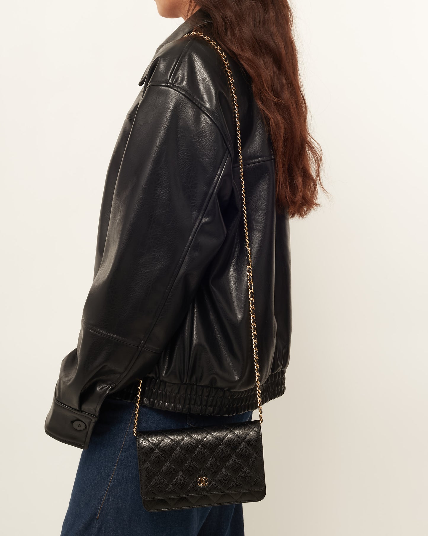 Chanel Black Caviar Leather WOC Wallet on Chain Crossbody Bag GHW