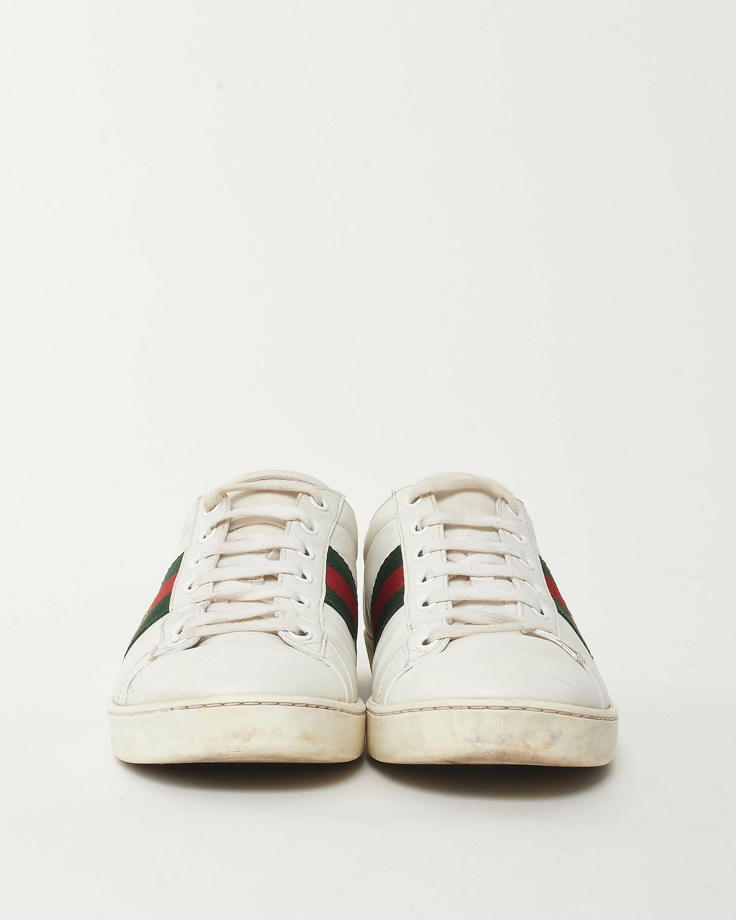 Gucci White Leather W/ Green & Red Stripe Ace Sneakers - 37.5