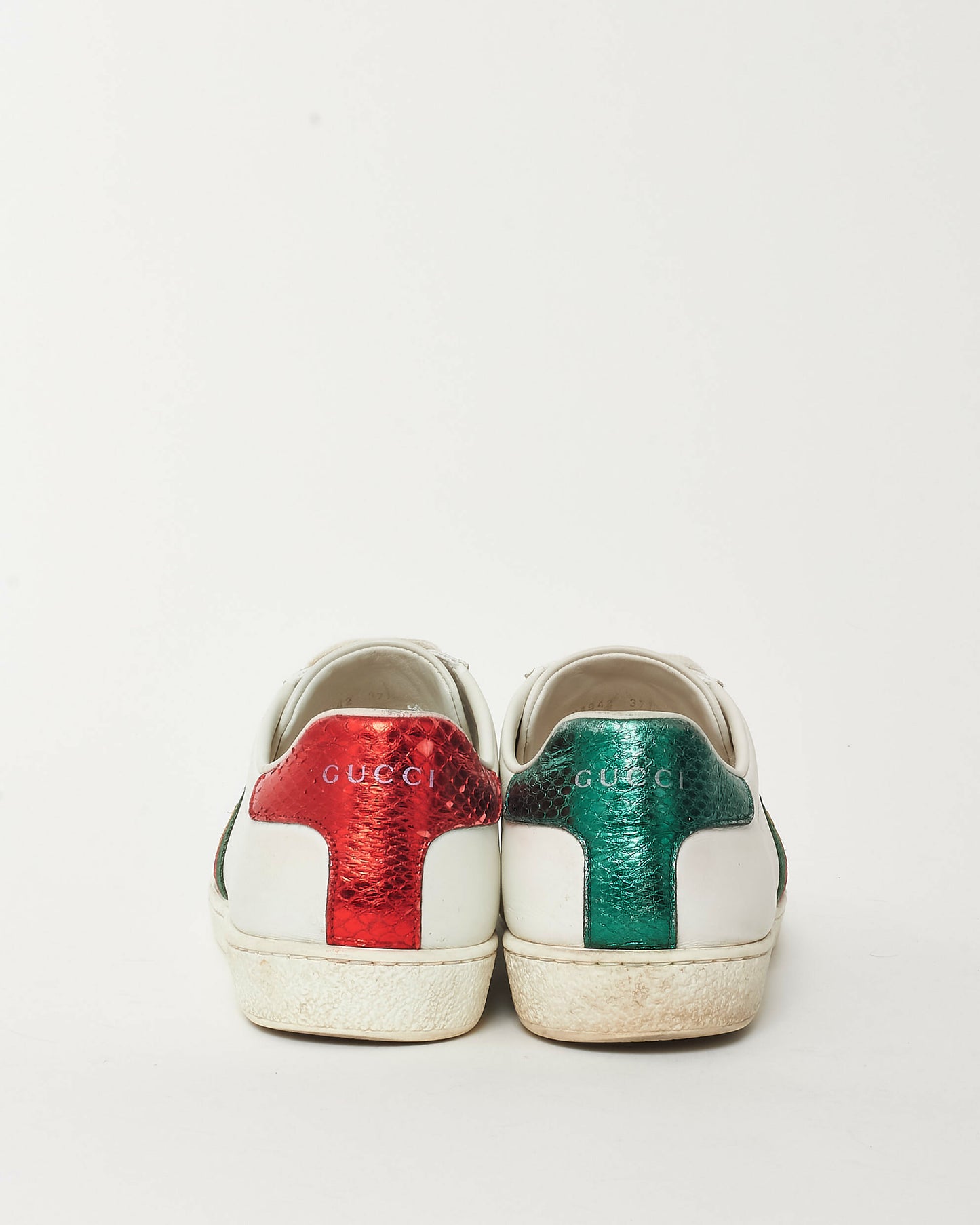Gucci White Leather W/ Green & Red Stripe Ace Sneakers - 37.5