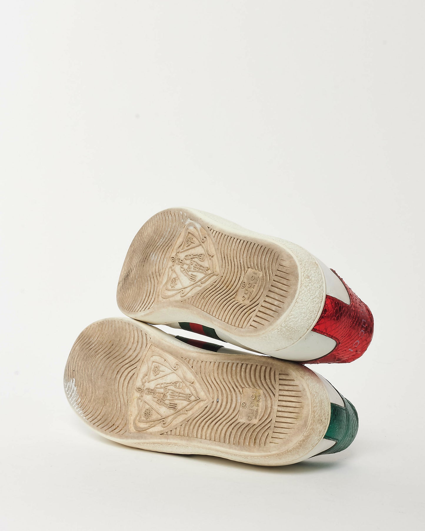 Gucci White Leather W/ Green & Red Stripe Ace Sneakers - 37.5