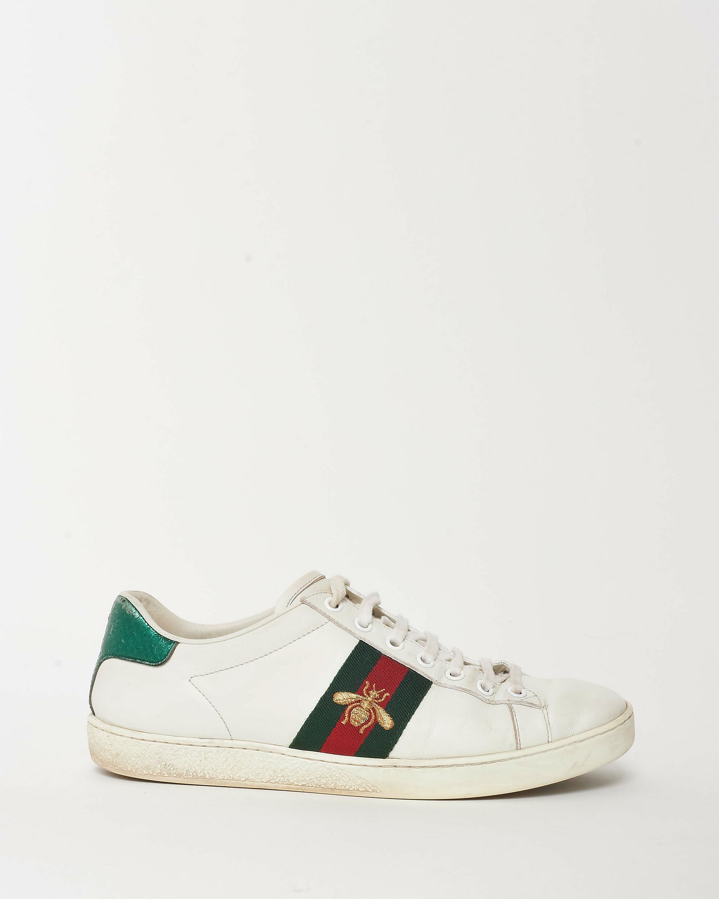Gucci White Leather W/ Green & Red Stripe Ace Sneakers - 37.5