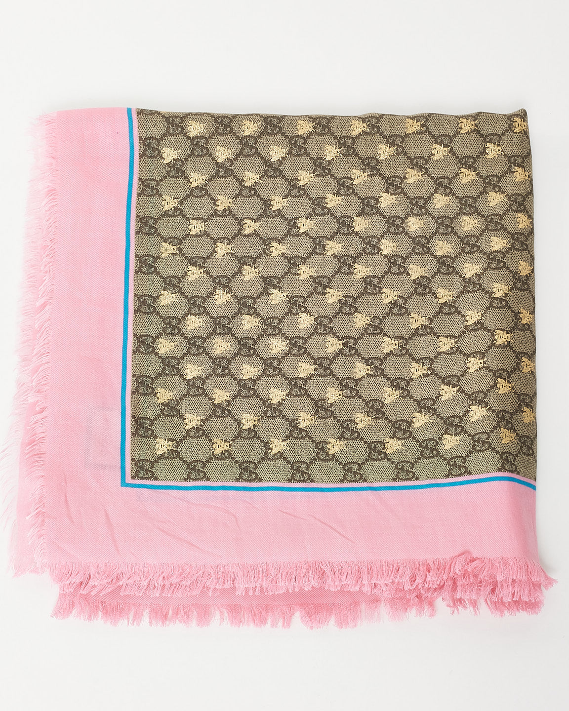 Gucci Beige And Ebony GG Supreme & Bee GG Monogram Pink Shawl Scarf
