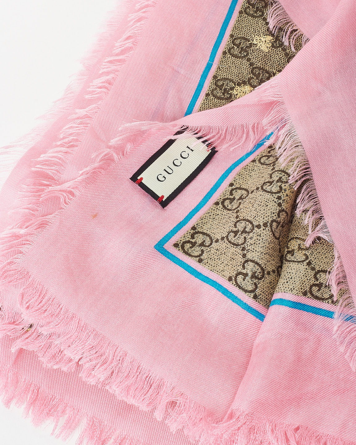 Gucci Beige And Ebony GG Supreme & Bee GG Monogram Pink Shawl Scarf