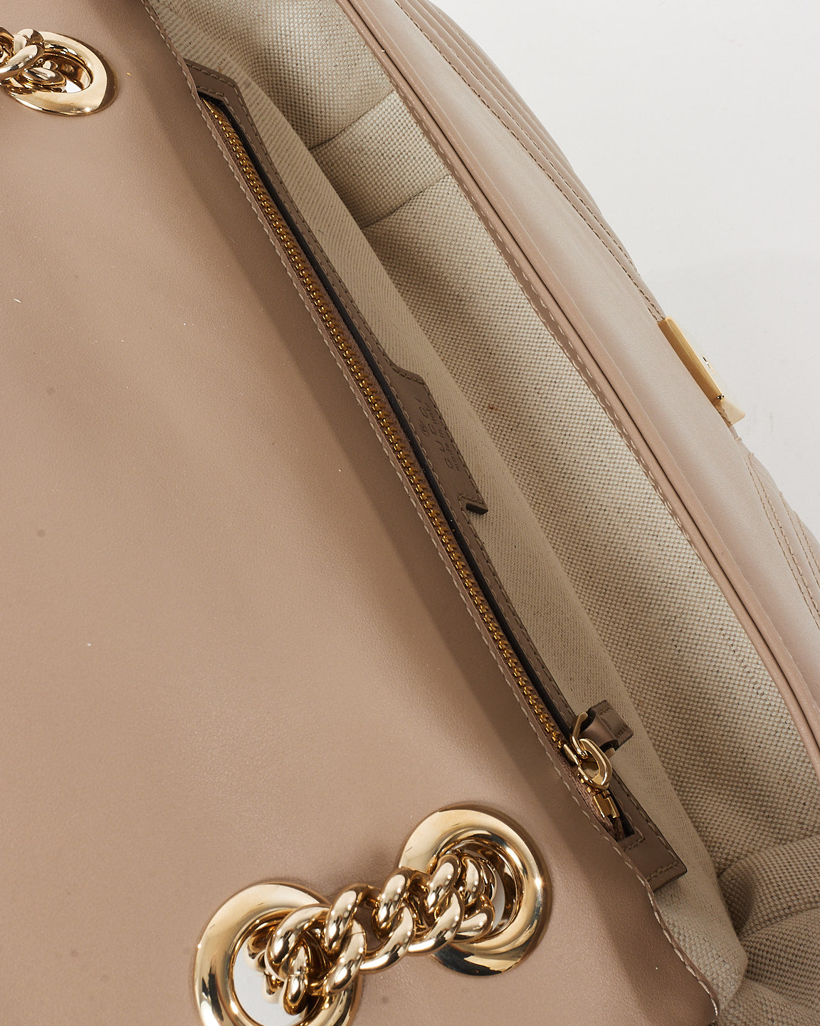 Gucci Taupe Matelassé Chevron Leather Small GG Marmont Shoulder Bag