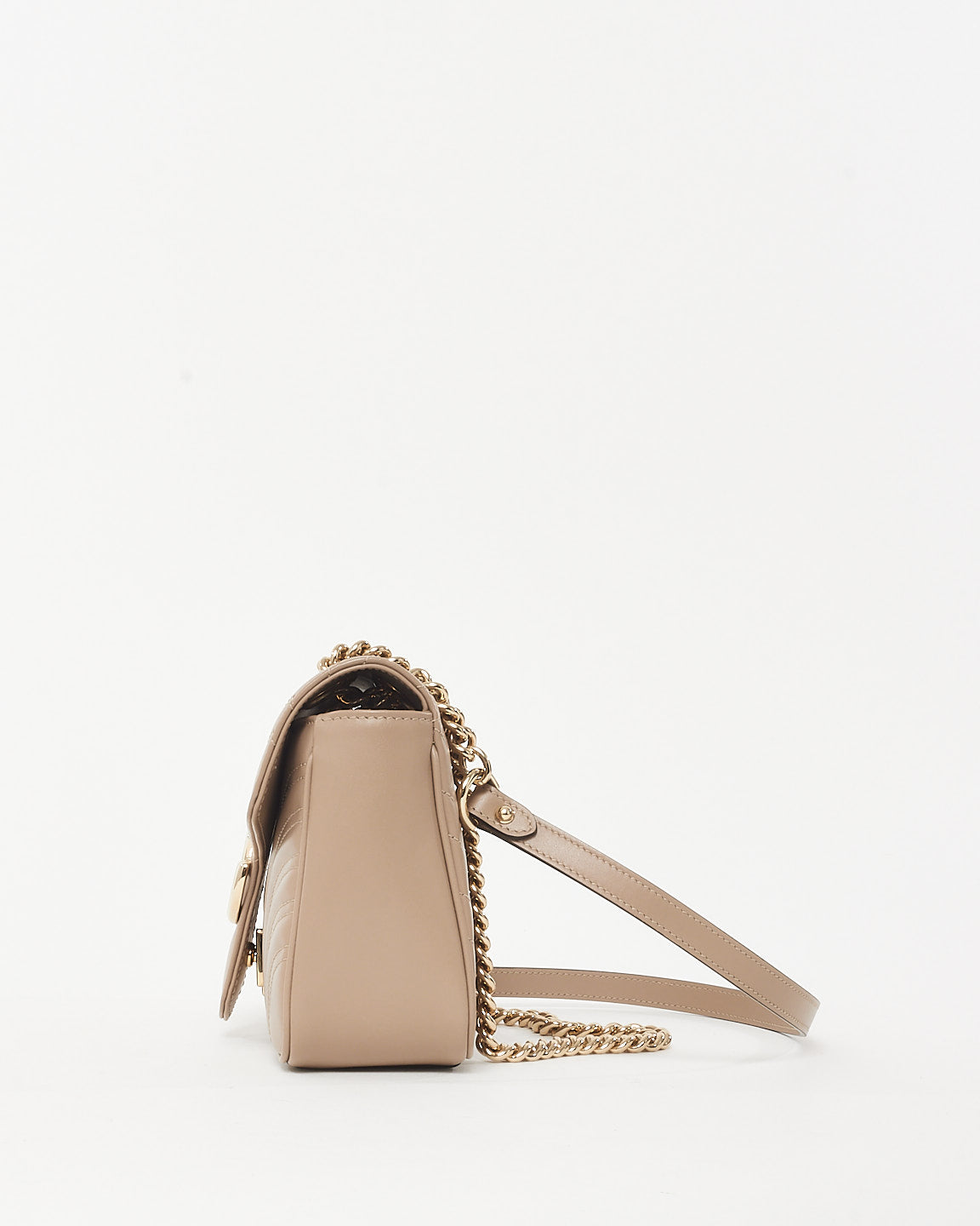 Gucci Taupe Matelassé Chevron Leather Small GG Marmont Shoulder Bag