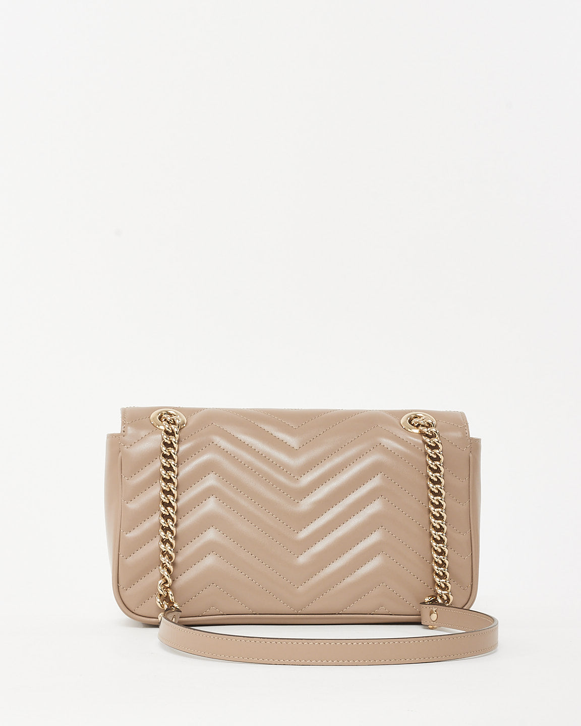 Gucci Taupe Matelassé Chevron Leather Small GG Marmont Shoulder Bag