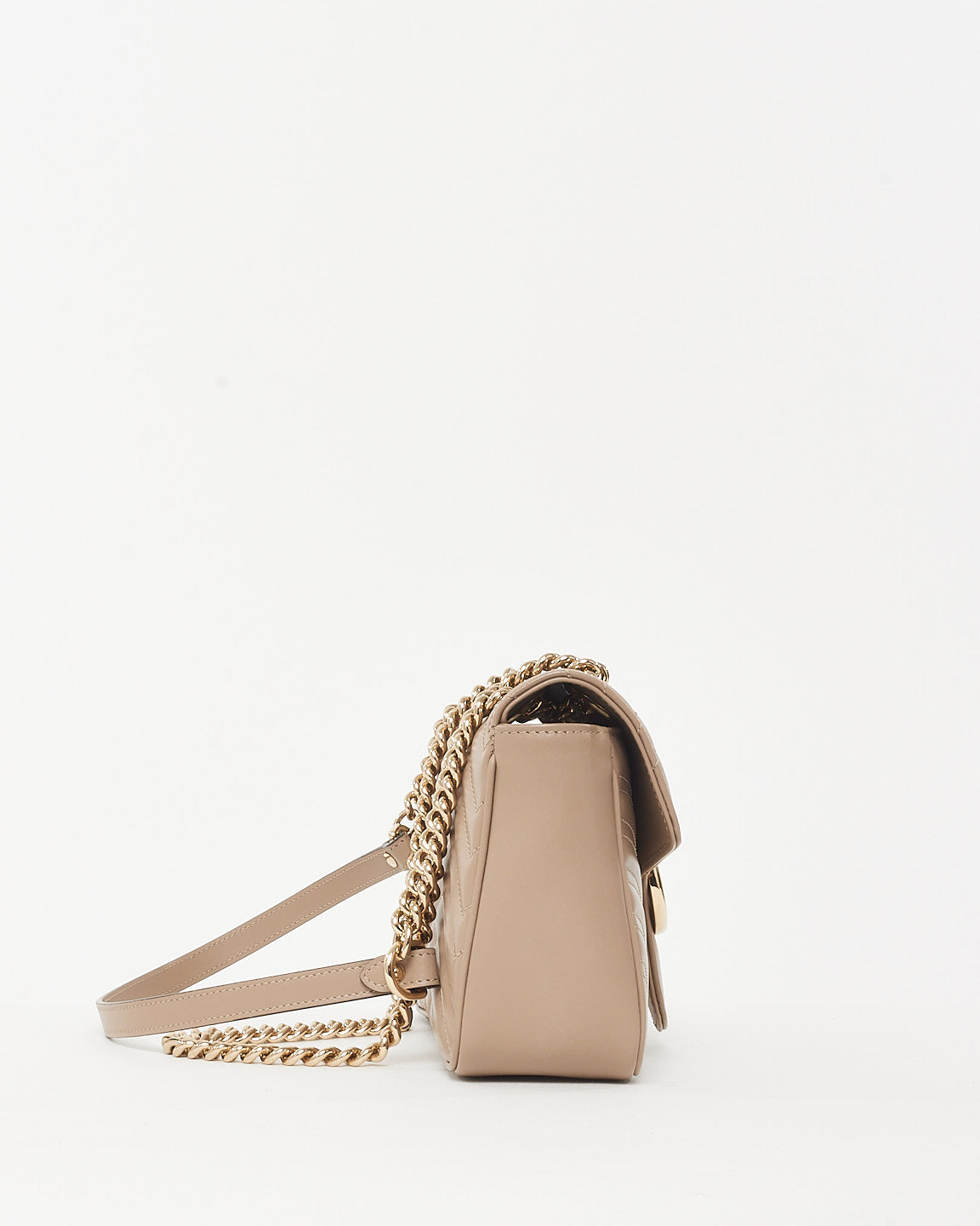 Gucci Taupe Matelassé Chevron Leather Small GG Marmont Shoulder Bag