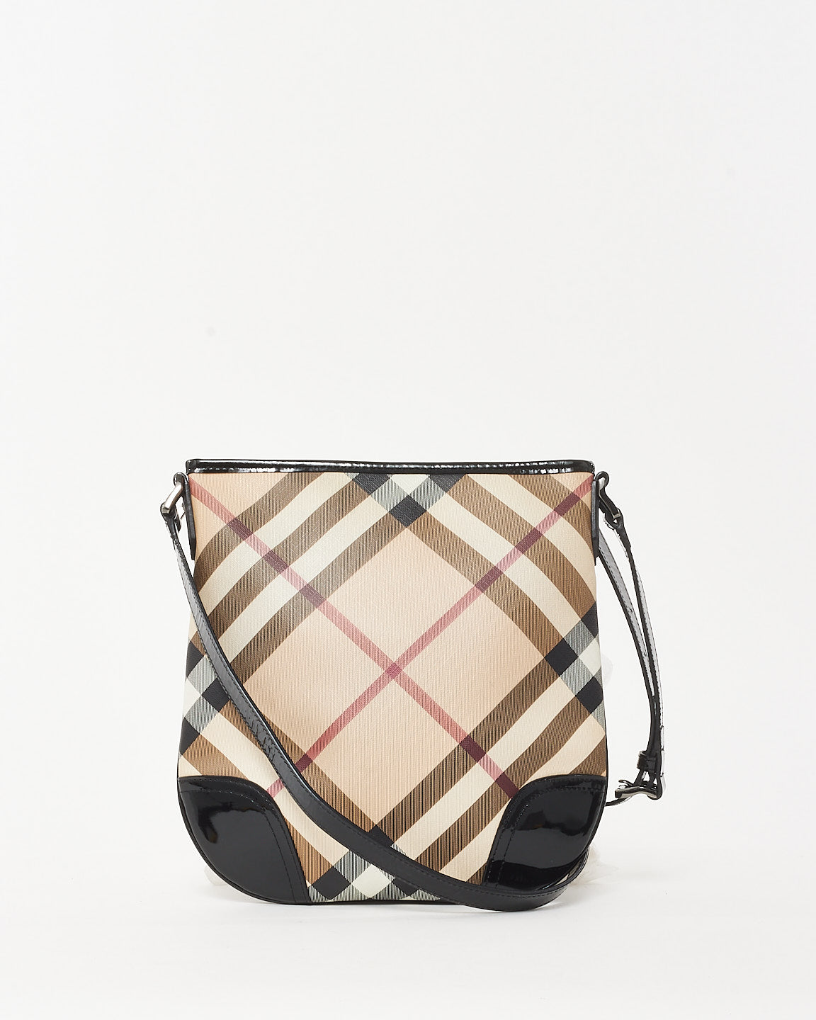 Burberry Beige Nova Check Coated Canvas Black Patent Trim Dryden Crossbody Bag