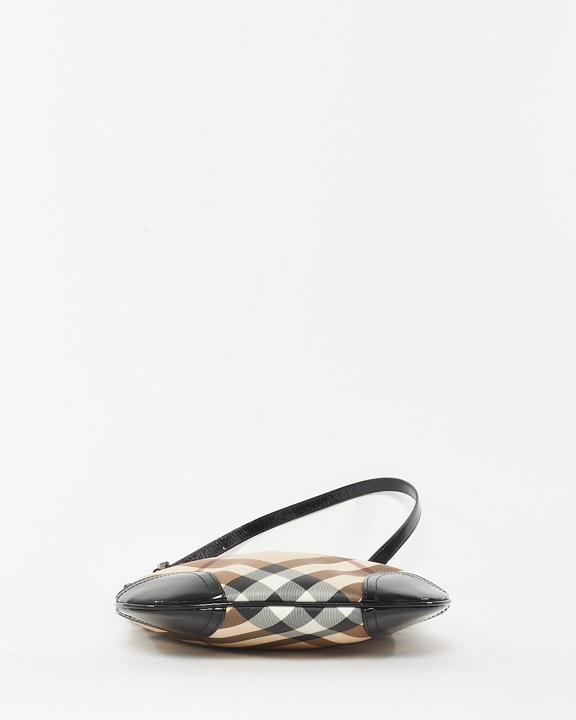 Burberry Beige Nova Check Coated Canvas Black Patent Trim Dryden Crossbody Bag