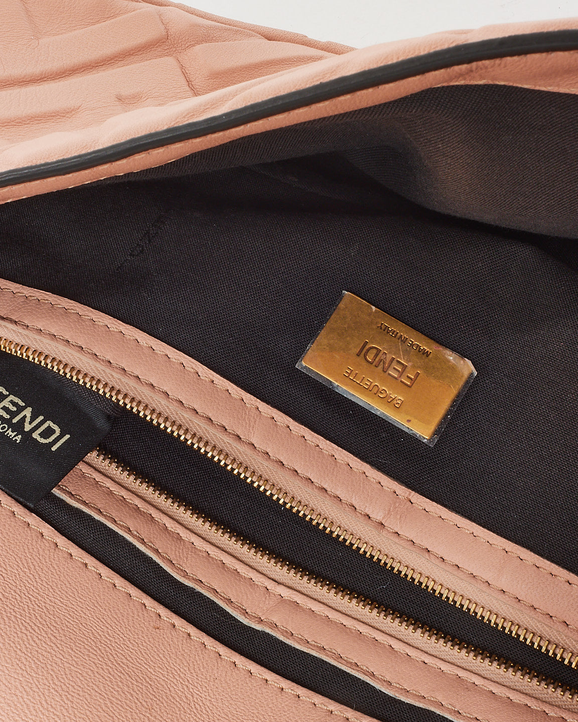 Fendi Pink FF Logo Embossed Leather Baguette Bag