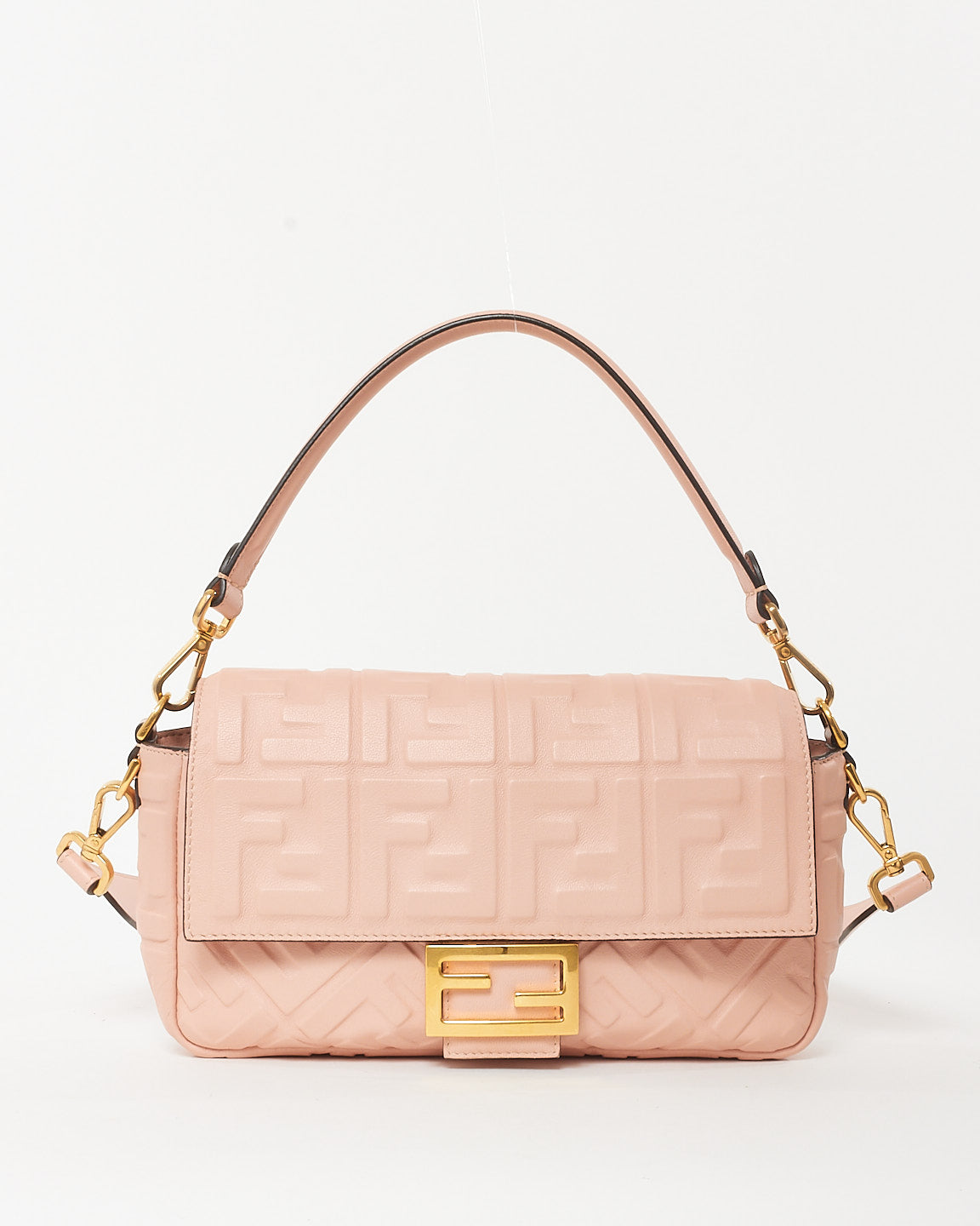 Fendi Pink FF Logo Embossed Leather Baguette Bag