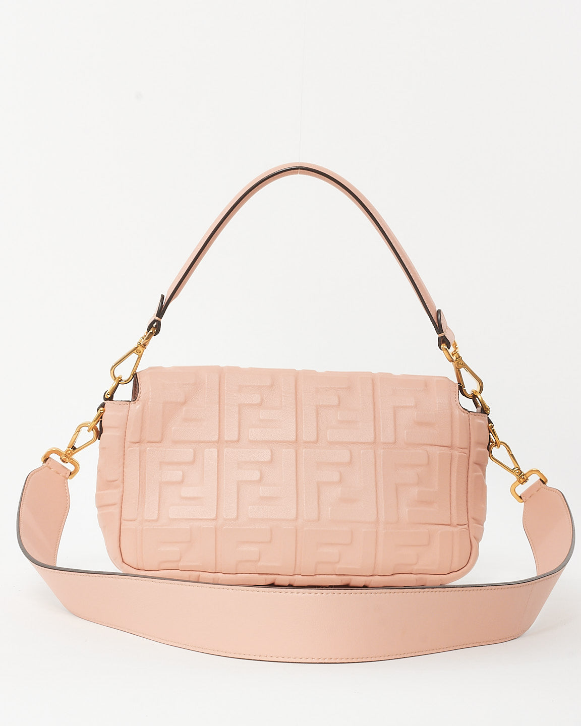 Fendi Pink FF Logo Embossed Leather Baguette Bag