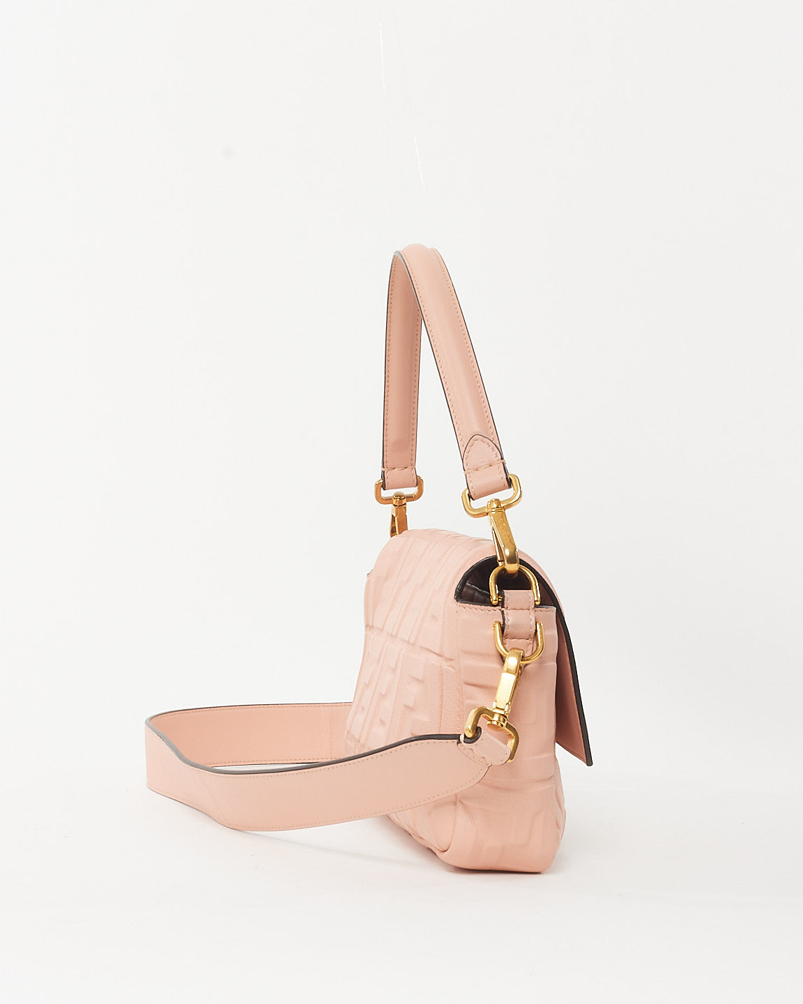 Fendi Pink FF Logo Embossed Leather Baguette Bag