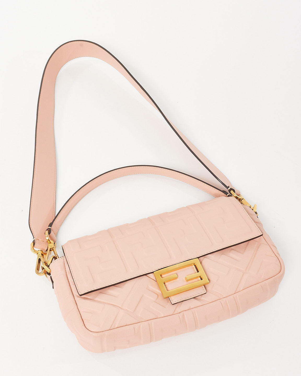 Fendi Pink FF Logo Embossed Leather Baguette Bag