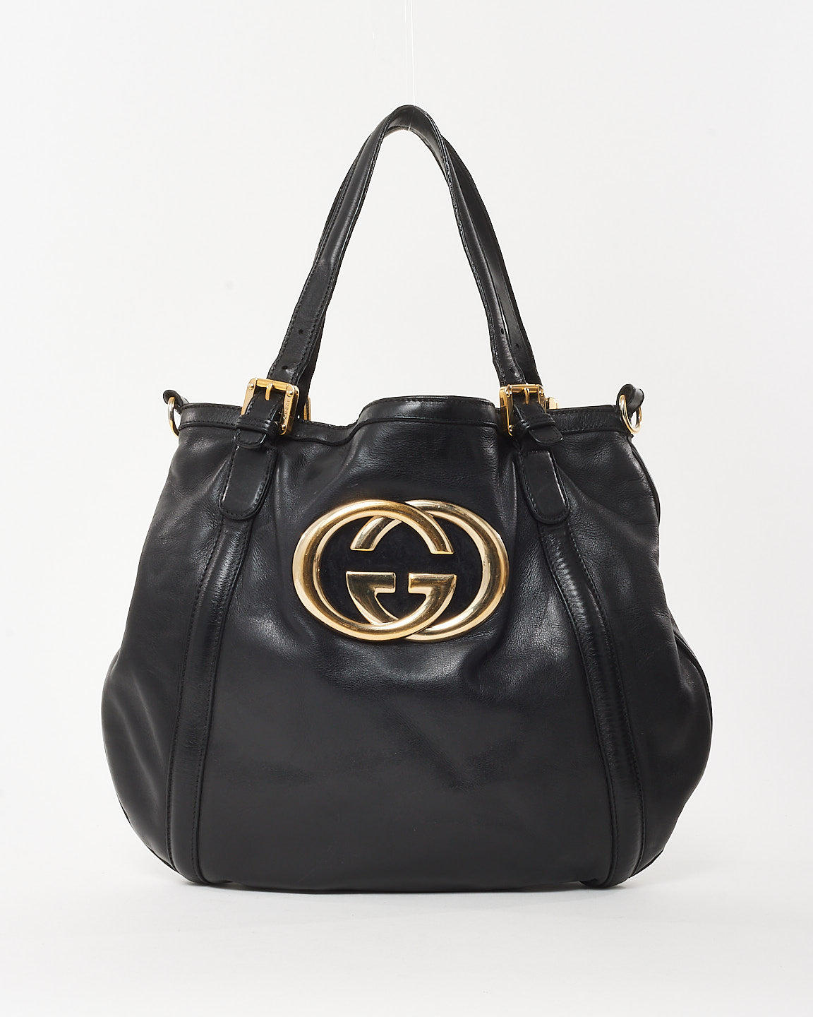 Gucci Black Leather Interlocking GG Britt 2Way Bag