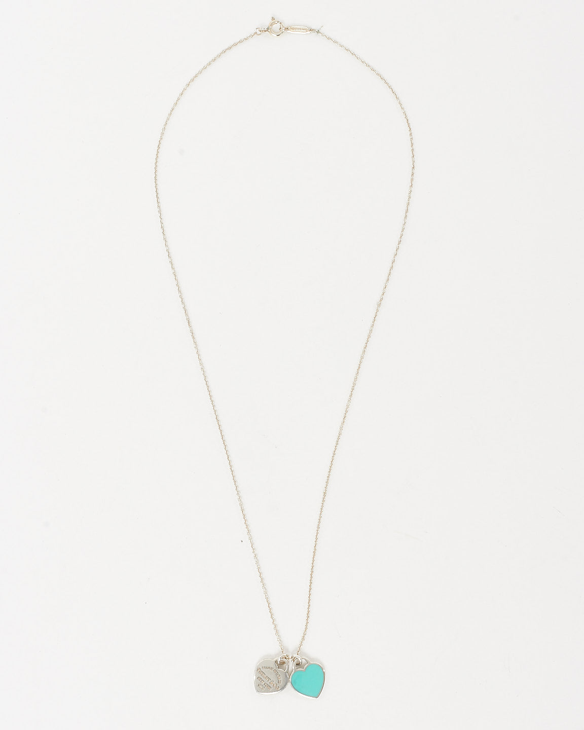 Tiffany & Co. Silver Mini Tiffany Blue Double Heart Tag Pendant Necklace