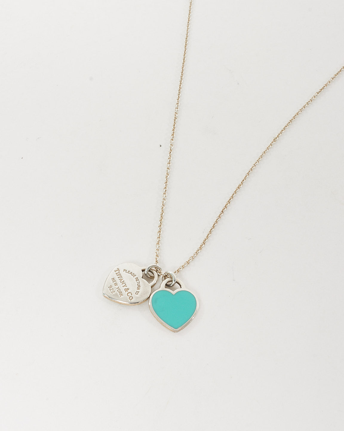 Tiffany & Co. Silver Mini Tiffany Blue Double Heart Tag Pendant Necklace