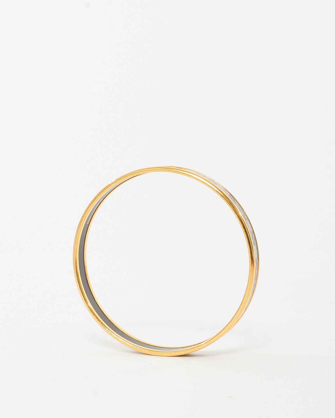 Hermès Gold/Navy & Multi Printed Floral Motif Enamel Thin Bangle Bracelet