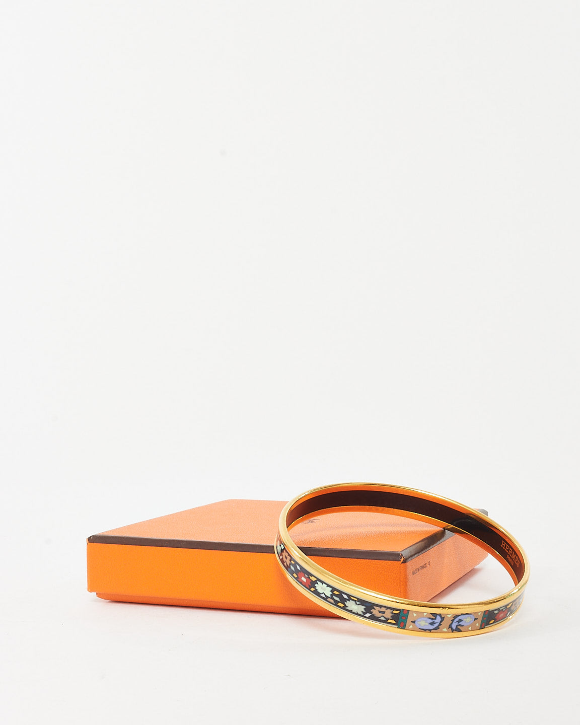 Hermès Gold/Navy & Multi Printed Floral Motif Enamel Thin Bangle Bracelet