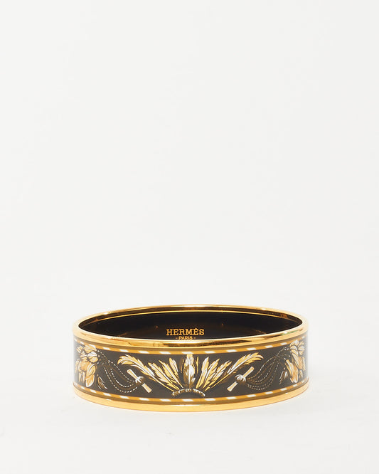 Hermès Black & Gold Enamel Printed Brazil Wide Bangle Bracelet