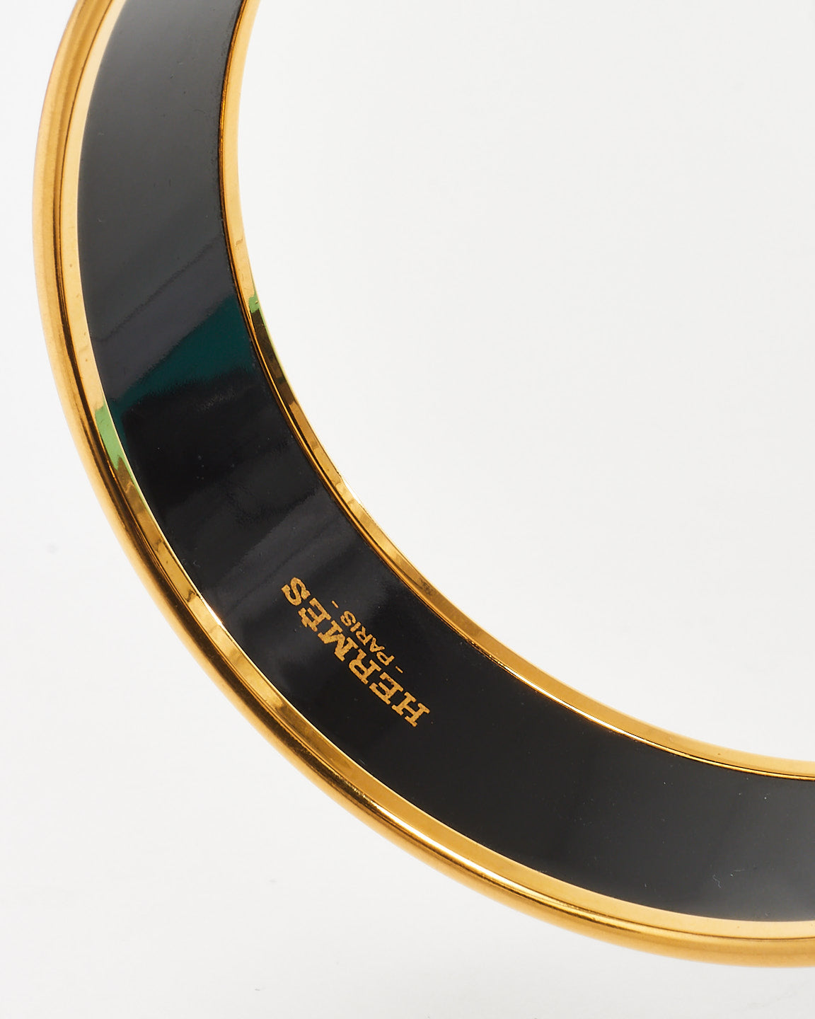 Hermès Black & Gold Enamel Printed Brazil Wide Bangle Bracelet