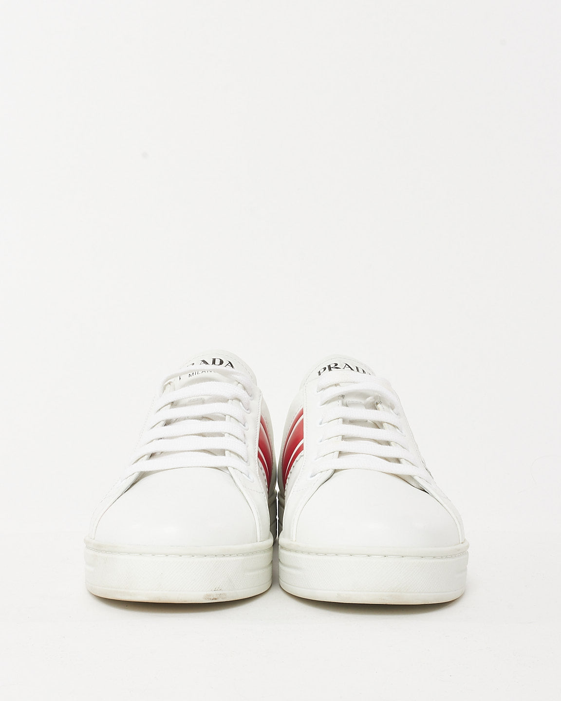Prada White Leather Red Stripe Logo New Avenue Sneakers - 40