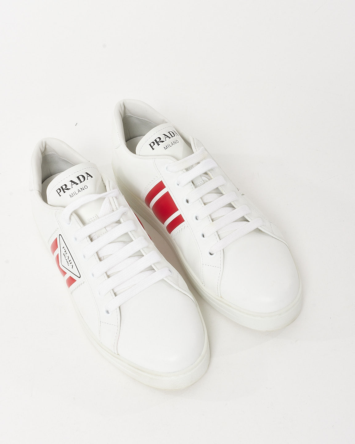 Prada White Leather Red Stripe Logo New Avenue Sneakers - 40